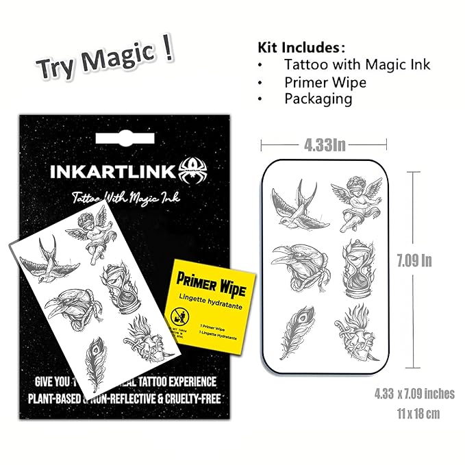 INKARTLINK Semi Permanent Tattoo, Creative party tattoos, beautiful and realistic designs, fun tattoo experience, cruelty-free, non-reflective, waterproof (Angel, Feather, Bird)