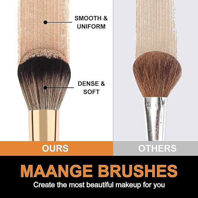 Makeup Brushes,MAANGE 10 PCs Travel Professional Makeup Brushes Set with Case,Foundation Kabuki Blush Eyeshadow Make Up Brush with Makeup Sponge and Brush Cleaner(Blackgold)