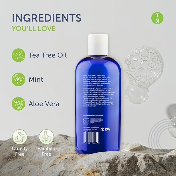 Truremedy Naturals 12oz Tea Tree Oil Body Wash - Pack of 2 - Tea Tree Soap with Aloe and Peppermint Oil - Moisturizing Foot Wash - Suitable for All Skin Types