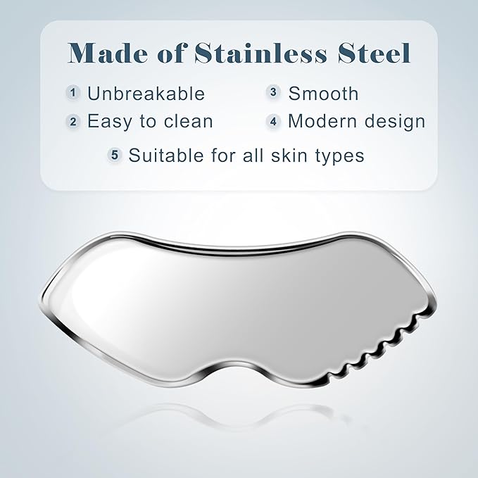 MoHern 2 Pcs Stainless Steel Gua Sha Tool, Gua Sha Facial Tools, Durable GuaSha Tool for Jawline Sculpting, Face Massager, Puffiness Reducing, Skin-Care Gift