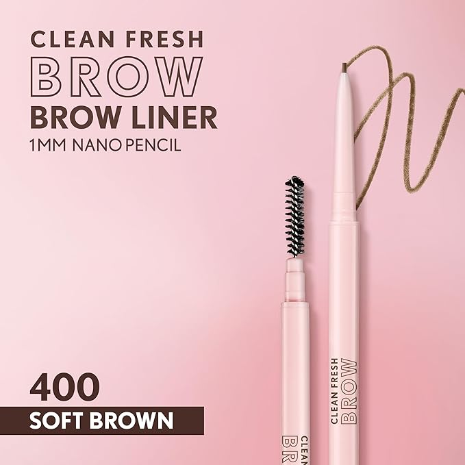 Covergirl Clean Fresh Brow Nano, 400 Soft Brown, Eyebrow Pencil, Ultra-Precise Tip, Waterproof, Transfer-Resistant, Built-In Spoolie, Vegan Formula, 0.001oz
