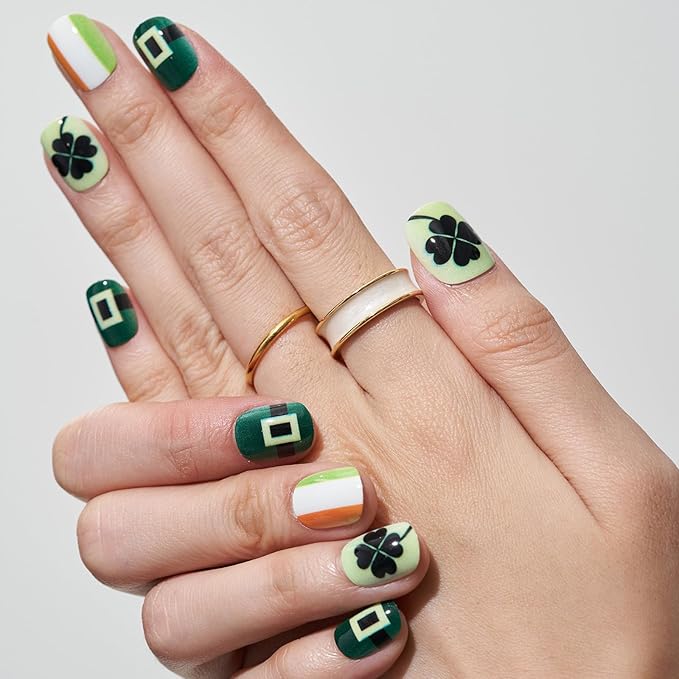 GLAMERMAID Extra Short Press on Nails 24PCS, Green Fall Gel Glue on Nails, Glossy Round Reusable UV Finish Fake Nails Acrylic False Nails Manicure Kits for Women