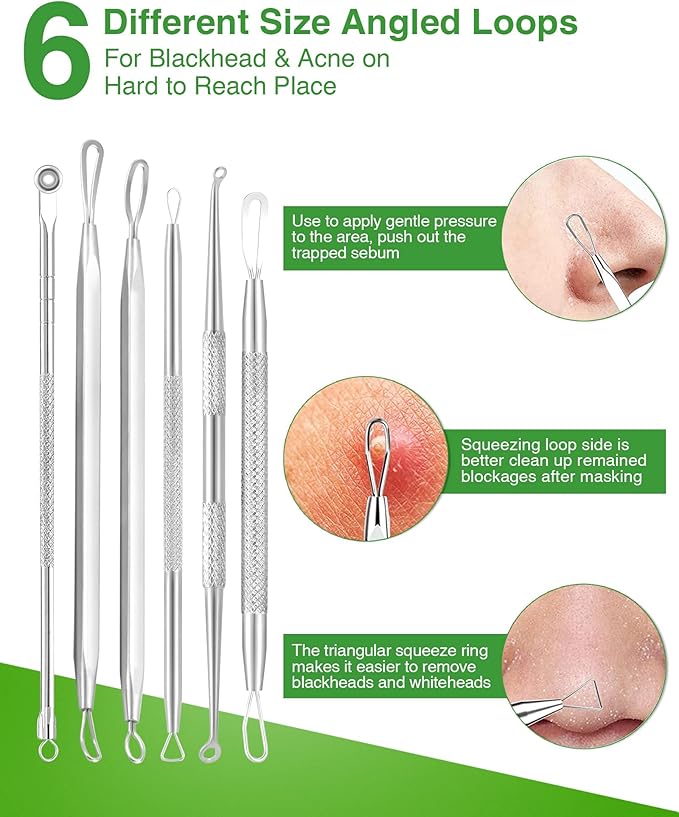 15 PCS Blackhead Remover Pimple Popper Tool Kit,Black Head Removal Extractor for Acne Comedone Whitehead Popping Zit Blemish Facial Skin Care Tools with Metal Case