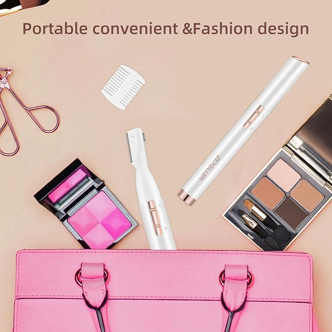 Upgraded Eyebrow Trimmer, Precision Facial Hair Trimmer with Comb, Battery Operated Painless Electric Eyebrow Razor Facial Hair Remover Face Chin Neck, Upper-Lip, Peach-Fuzz