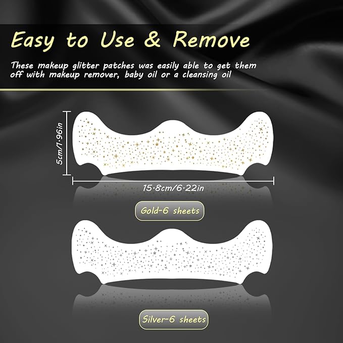 12 Sheets Gold and Silver Glitter Freckles Face, Glow Up Makeup Patches, Face Glitter Makeup Speckles, Waterproof Cosmetic, Glitter Makeup Accessories for Women (Gold Silver B)
