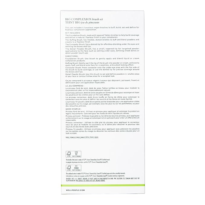 Well People Bio Complexion Brush Set, 4-Piece Face Brush Set For All Complexion Products, For Liquids, Powders & Creams, Cruelty-free Bristles