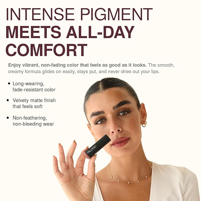 Palladio Herbal Matte Lipstick, Creamy and Full Coverage Long Lasting Matte Lipstick, Chianti