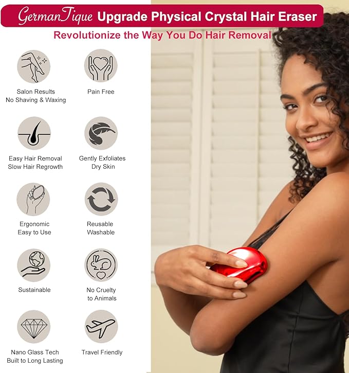 Crystal Hair Eraser,Natural Crystal Hair Remover,Reusable Painless Nano Glass Hair Removal Device Without Shaver,Gentle Crystal Epilator and Exfoliator for Soft Silky Skin(Red)