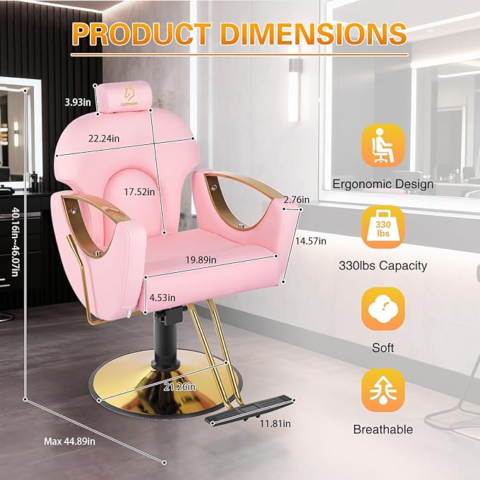 Barber Chair Salon Chair 360 Degrees Rolling Swivel Barber Chairs Hydraulic Hair Chair Capacity Up to 330 Lbs All Purpose Beauty Spa Equipment
