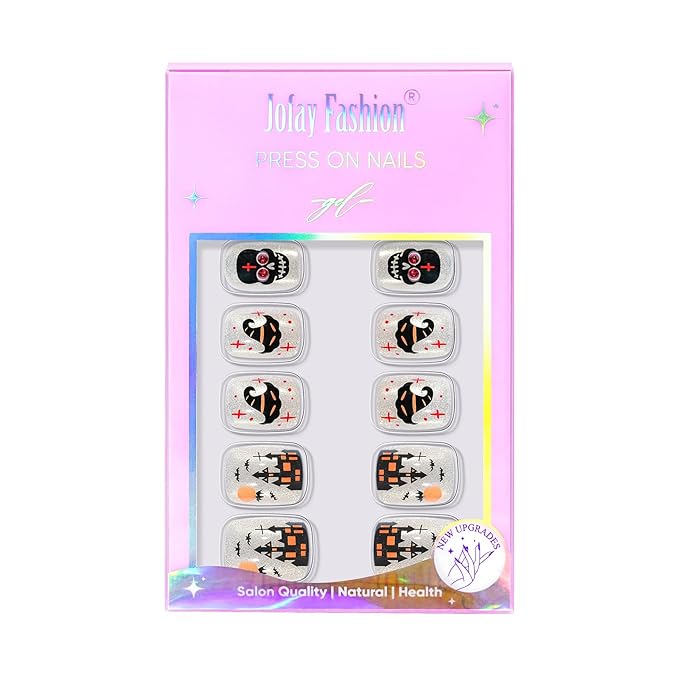 Press On Nails Halloween - Dark Coven, Halloween Press On Nails Short Cat Eye, Acrylic Square Glue On Nails with Nail Glue, Fit Perfectly & Natural Stick On Nails in 16 Sizes - 32 PCS Soft Gel Kit