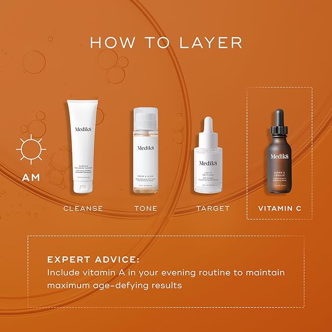 Medik8 Super C Ferulic - 30 Percent Ethylated L-Ascorbic Acid Vitamin C Serum - Face Serum with Vitamin E and Ferulic Acid - Gluten Free - 1.0 oz