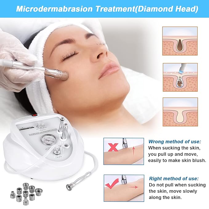 2 in 1 Diamond Microdermabrasion Machine Professional Blackhead Removal Equipment, 65-68cmHg Suction Power Professional Dermabrasion Facial Skin Care Massager for Home Salon Use with 300 Cotton Filter