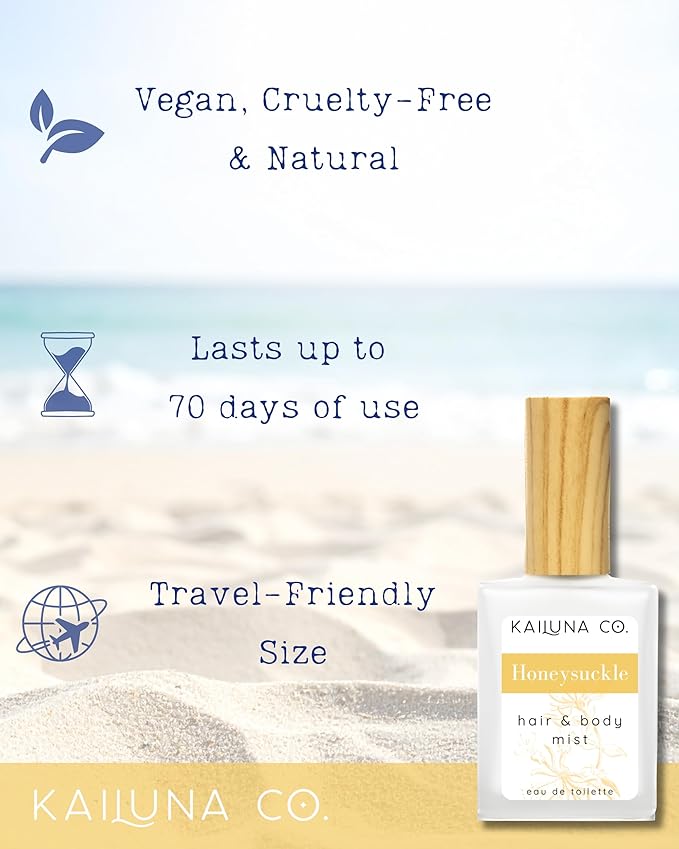 Honeysuckle Natural Hair & Body Mist Spray, Pure Essential and Fragrance Oils, Alcohol-Free, Handmade in California, 0.5Fl Oz