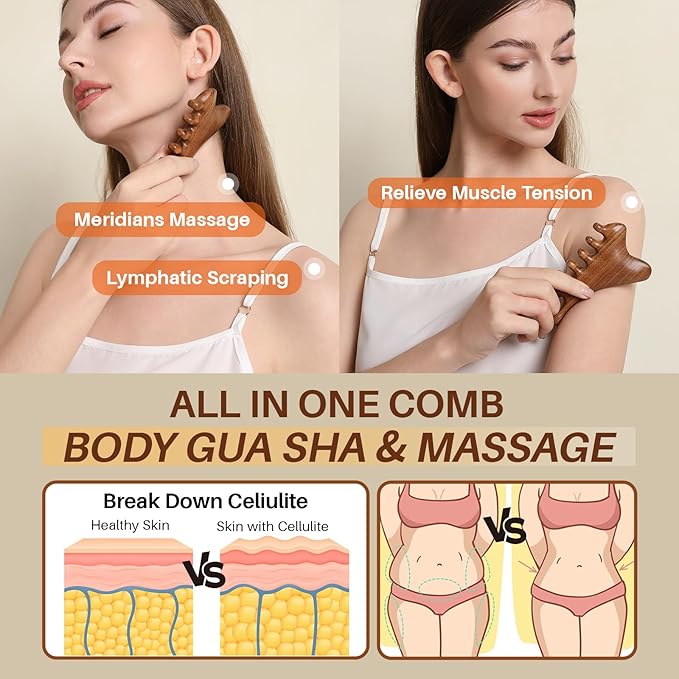 4 in 1 Gua Sha Tool for Face,Scalp Massager with Gift Box,Massage Comb for Head,Face,Eye,Neck & Body Meridian Therapy Tool for Relaxation,Natural Sandalwood
