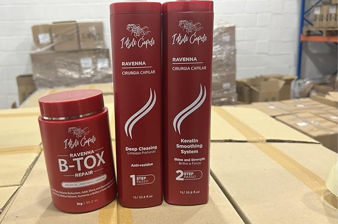 I Belli Capelli Ravenna Professional Keratin Hair B-tox -Cirugia Capilar para el Cabello, Smoothing, B-tox Hair Treatment, Celulas Madres Para el Cabello-Straightener System 3x1L 105.8oz