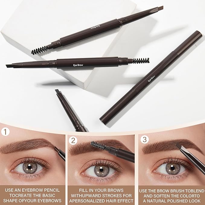 Ultimate Eye Brow Pencils Set for Women, 10Pcs Retractable Double-ended Eyebrow Pen with Brow Brush, Shaping & Filling, Contours, Definers, Fine Tip (03-10Pcs-Brown-Retractable Triangle)