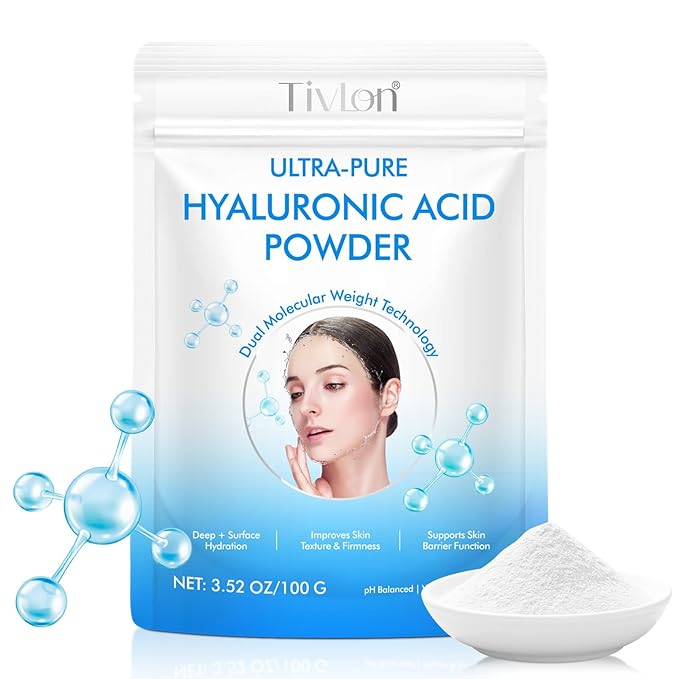 Hyaluronic Acid Powder, Pure Hyaluronic Acid Powder for Skin & Face, Cosmetic Grade, Low Molecular Weight, Water-Soluble DIY Facial Serum for Face Hydration & Moisture (1PCS)