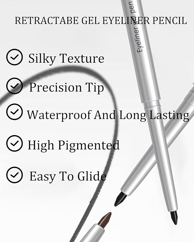 Black Mascara and Waterproof Eyeliner Pencil Set for Older Women 60 Plus,Length and Volume Mascara for Mature Women,Retractable Eye Liner Matte Cream Waterline Eyeliner Makeup for Sensitive Eye-Set A