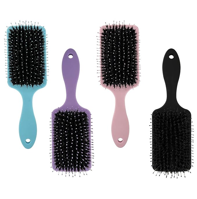 Nora Ross Boar Bristle Hair Brush for Shine & Smoothness – Gentle Detangler Boar Bristle Brush for Women & Men w/Sensitive Scalp & Fine Hair – Slick Back Hairbrush for Frizz-Free Hairstyle (Pink)