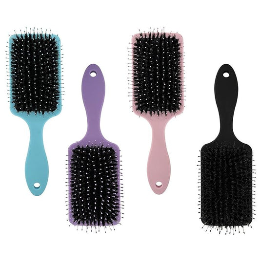 Nora Ross Boar Bristle Hair Brush for Shine & Smoothness – Gentle Detangler Boar Bristle Brush for Women & Men w/Sensitive Scalp & Fine Hair – Slick Back Hairbrush for Frizz-Free Hairstyle (Pink)