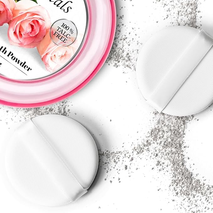 R-NEU 2 Pack Body Powder for Women with Powder Puff, 100% Talc-Free, Elegant Rose Petal & Royal Bouquet Scented Dusting Powder, After Bath for Soft Skin, Extra Large, (2 Pack, 5 Oz Each)