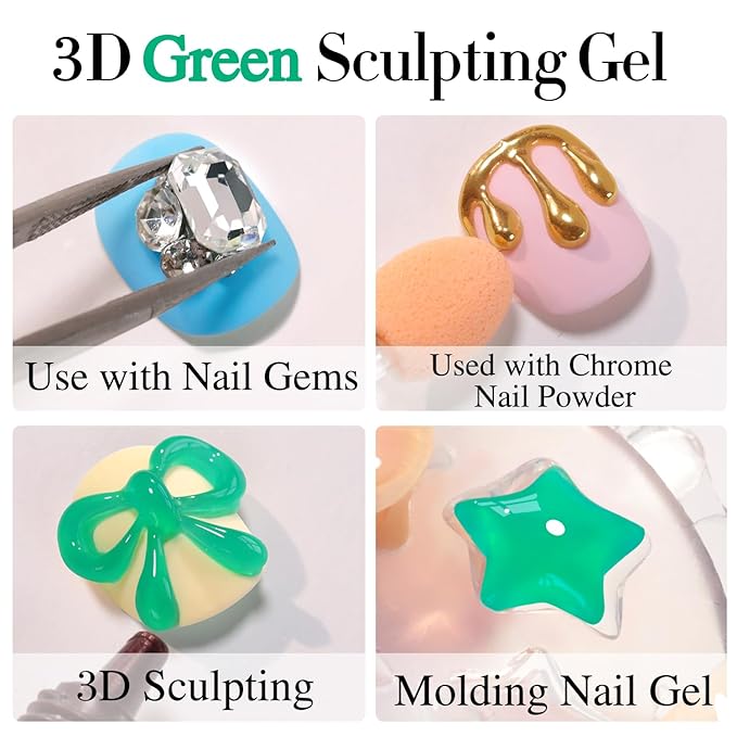 Double Rhythm 0.5 Oz 3D Nail Gel Art Sculpting No Wipe for Designs DIY Nail Art for Drawing, Molding,and Decoration (3D Sculpting Gel Green)
