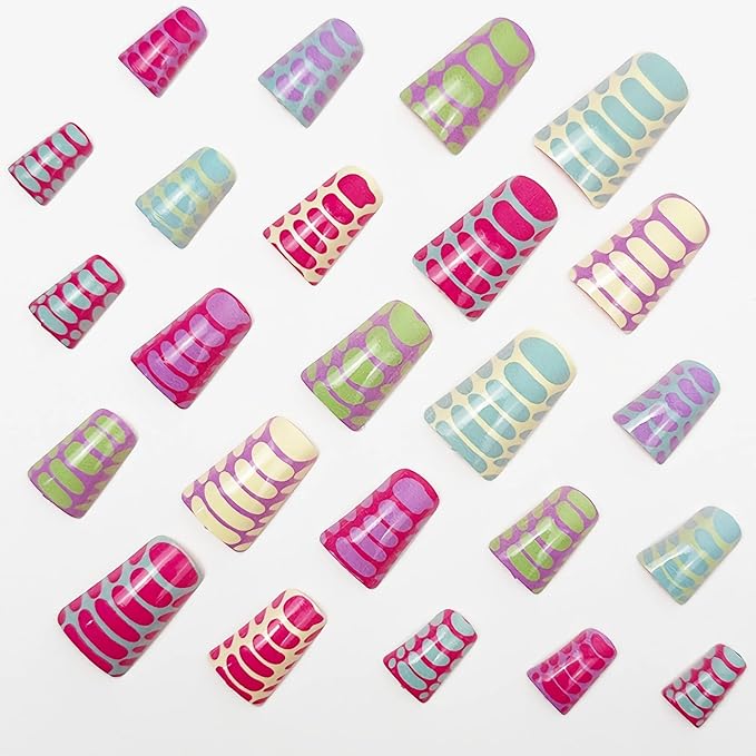 BABALAL Duck Nails press on Colorful Fake Nails Tropical Glue on nails Summer Design Acrylic Nails Supplies 24Pcs Duck Bill Manicure False Nails Y2k Gyaru Aesthetic Nails Glossy Artificial Nails Art
