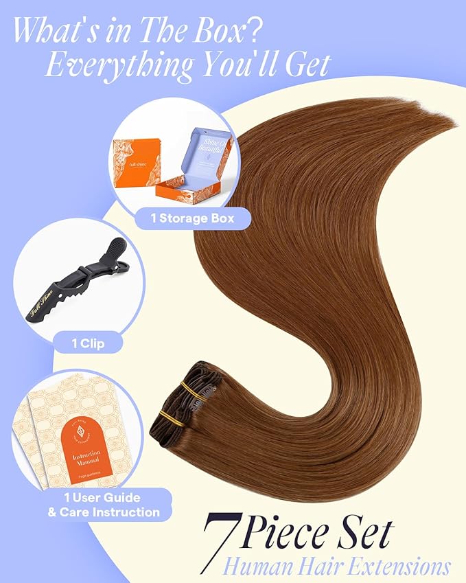 Full Shine Ginger Hair Clip in Extensions Real Human Hair Extensions Clip ins Dark Auburn for Thickness for Pageant 150 G 24 Inch 7 Pcs