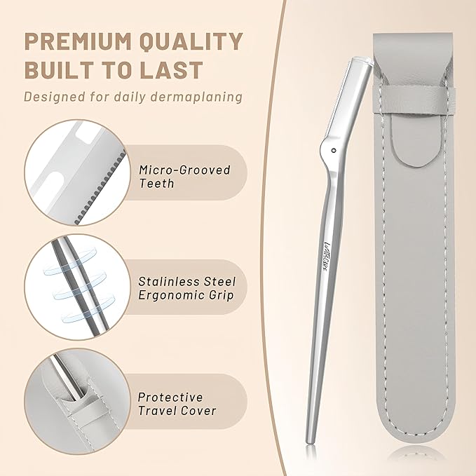 Stainless Steel Eyebrow Razor - Face Razors with Travel Cover & 10 Refill Blades, Eyebrow Brush - Help Exfoliate and Smooth Skin for Eyebrow, Leg, BIKINI, Facial, Beard Remove - L