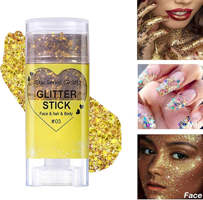 2Pcs Body Glitter Gel,Silver Gold Chunky Sparkling Glitter Stick,Waterproof Lasting Sparkling Body Gel Sequins,Face Hair Nail Festival Glitter Make Up for Halloween Birthday Makeup Party