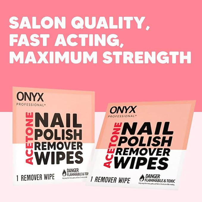 Onyx Professional Nail Polish Remover Pads, 60 Wipes - Acetone Wipes, Individually Wrapped, Fingernail Travel Kit to Clear Nail Polish, Acetone Pads