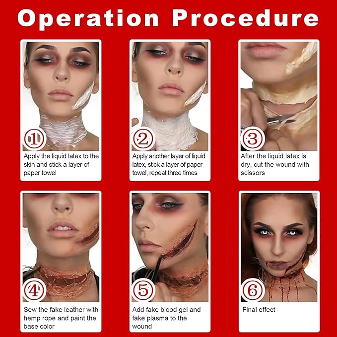 MEICOLY Clear White Liquid Latex with Sponge for Yarn Wood Makeup,Halloween Costume SFX Special Effects Makeup for Scar Burn Monster Zombie Cut Wound Skin Wrinkle,Latex Glue for Face and Body