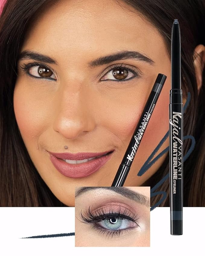 VASANTI Kajal Waterline Eyeliner Pencil - Long-lasting, Waterproof, Smudge-proof, Safe for Sensitive Eyes, Waterline Eye Liner - Opthalmologist Approved and Tested (Slate Grey)