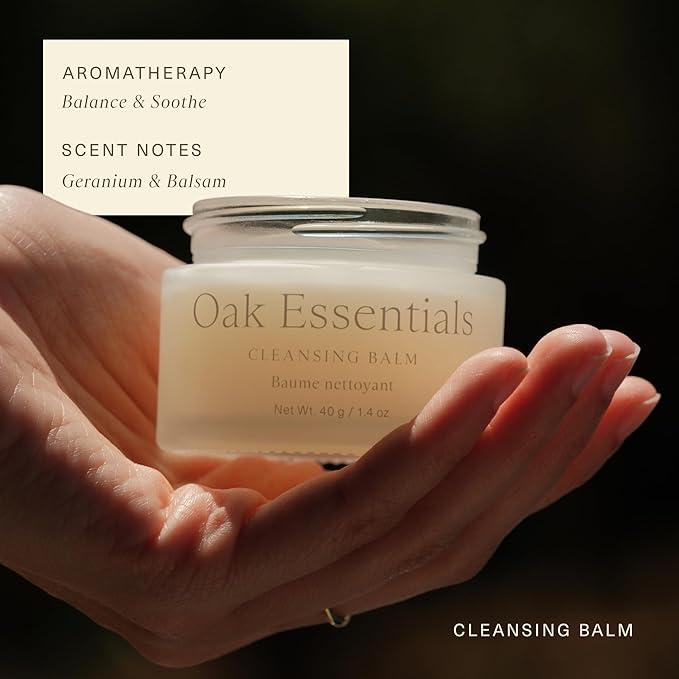 Oak Essentials Cleansing Balm | Makeup Remover Face Cleanser with Avocado Oil, Juniper & Safflower Seed Oil, 1.4 Oz