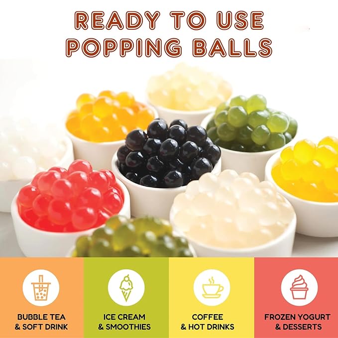 Fanale Peach Popping Boba Pearls, Vegan, Non GMO, Gluten Free, Fat Free, Perfect for Bubble Tea, Smoothies, Ice Cream, Desserts, and Beverages | FPB010