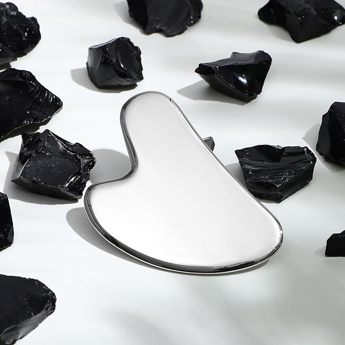 rosenice Gua Sha Facial Tools Guasha Tool Gua Sha Jade Stone for Face Skincare Facial Body Acupuncture Relieve Muscle Tensions Reduce Puffiness Festive Present (Metallic)