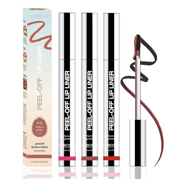 3 Colors Peel Off Lip Liner Lip Stain Tattoo Set, Removable Lip Liner Pencil Matte Finish Waterproof Transfer-proof Peel Off Lip Stick Highly Pigmented Color Lip Makeup