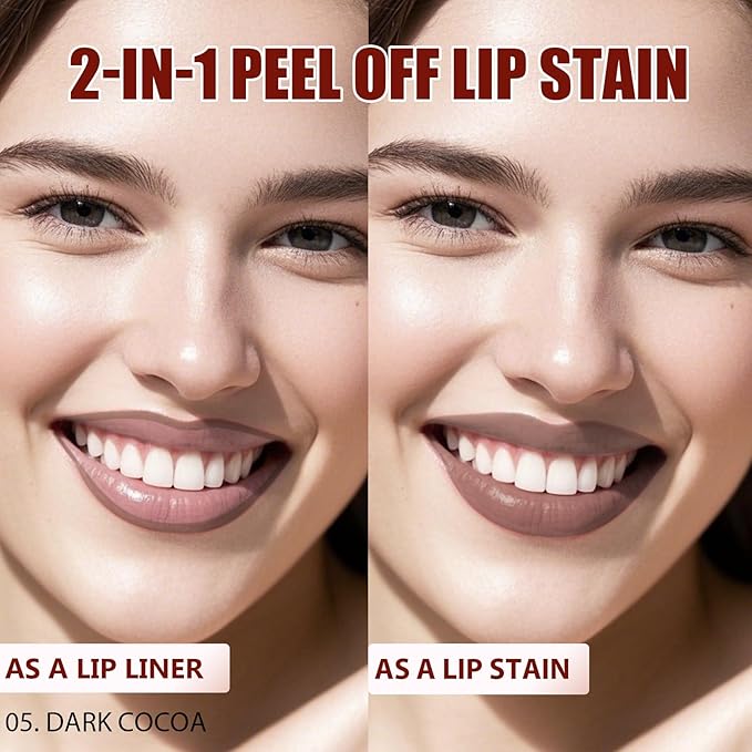 Lip Liner Stain Peel Off with Tweezer, Long Lasting Matte Lip Tattoo, Highly Pigmented Color Lip Makeup, Waterproof, Transfer-proof Lipstain for Women, for All Skin Types 05
