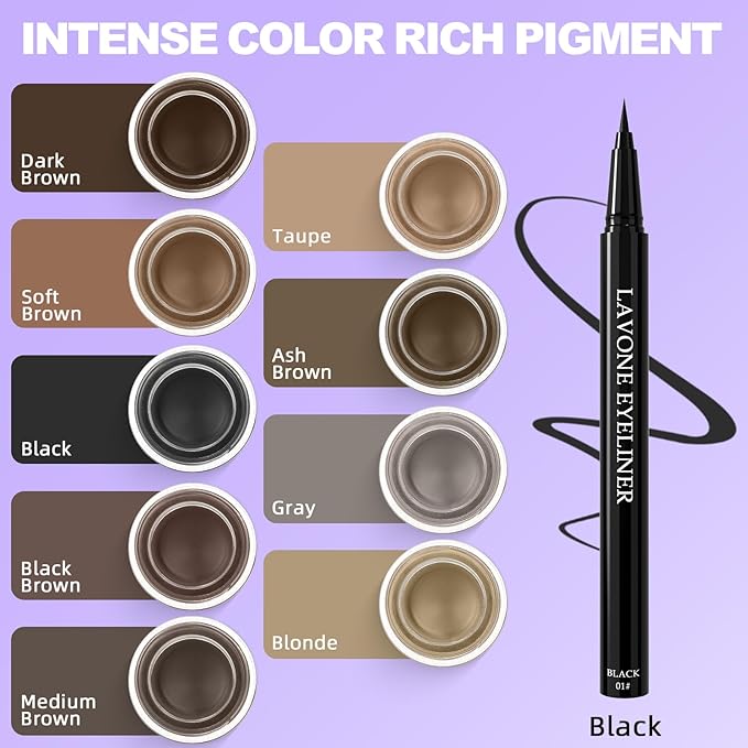 LAVONE Eyeliner Set - Waterproof Makeup Kit with Liquid eyeliner Pencil, Gel Eyeliner & Angled Eye liner Brush, Waterproof, Smudge Resistant, Long Lasting Formula - Ash Brown