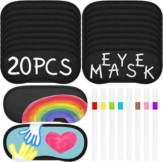 20 PCS Black Eye Mask Sleepover Party Supplies Slumber Party Favors for Girls Pajama Party Decorations Sleep Soft Shade Blindfold Eye Covering Color The Bulk Game Stuff with 8 PCS Fabric Pens