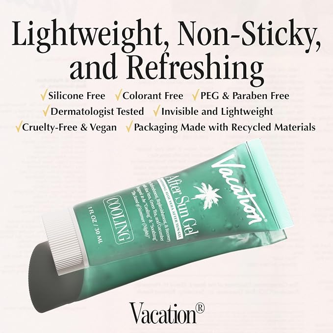VACATION Mini After Sun Gel, Travel Size Soothing Aloe Vera Gel for Sunburn Relief, Hydrating & Cooling, Non-Sticky Aftersun Care, 1oz (Value Pack of 6)