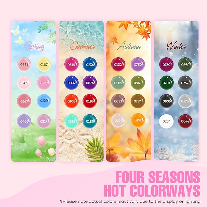 MEFA 60 Pcs Gel Nail Polish Kit with U V Light, 32 Colors Classic Popular Nail Kit Soak Off Nail Polish Gel Set with Matte/Glossy Base Top Coat Easter Decorations Manicure Tools Gifts for Women