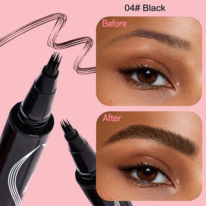 Eyebrow Pen, Waterproof Microblading Eyebrow Pencil for Women – Multi-Fork Precision Tip Creates Natural Hair-Like Strokes Brow Pencil, Angled Brow Brush Easy to Use & Long Lasting 04# Black