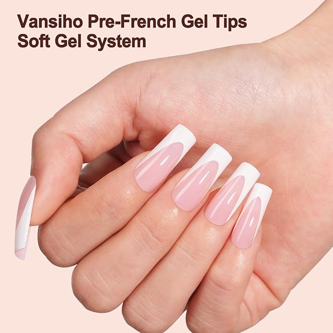 Vansiho Deep French Gel Nail Tips, 150Pcs Long Square Soft Gel Nail Tips, Pink French Tips Press on Nails, Fake Nails for Nail Art DIY 15 Sizes