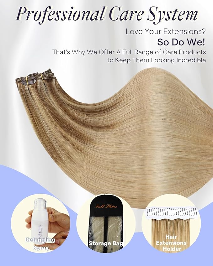 Full Shine Clip in Hair Extensions Real Human Hair Balayage Thick Hair Extensions Golden Brown to Dark Blonde Remy Hair Clip in Extensions Double Weft 7 Pcs 18 Inch 135 G