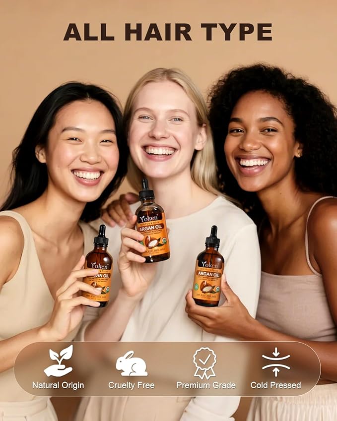 Yoken Organic Argan Oil for Hair 4 Fl Oz, USDA Pure and Natural Morocco Argan Oil, Argon Oil For Hair, Scalp, Face & Skin Care, 100% Cold Pressed Hair Conditioner, Unrefined Argon Nails Carrier Oil