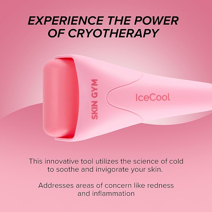 SKIN GYM CryoGel Pink Roller, Cooling Facial Tool for Puffiness and Skin Firming