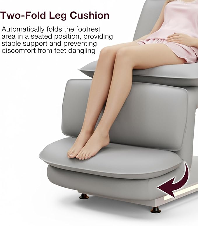 VARONXE Fully Electric Massage Table w/3 Motors, Professional Angle and Height Adjustable Spa Bed Facial Chair, Motorized Esthetician Bed Treatment Table for Beauty Salon, Stool Included, Grey