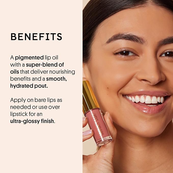 Winky Lux Muse Very There Lip Oil - Hydrating Nude Pink Tint with Jojoba Oil, Non-Sticky Glossy Lip Oil, Tinted Pink Gloss for Juicy Lips & Soft Vanilla Scent