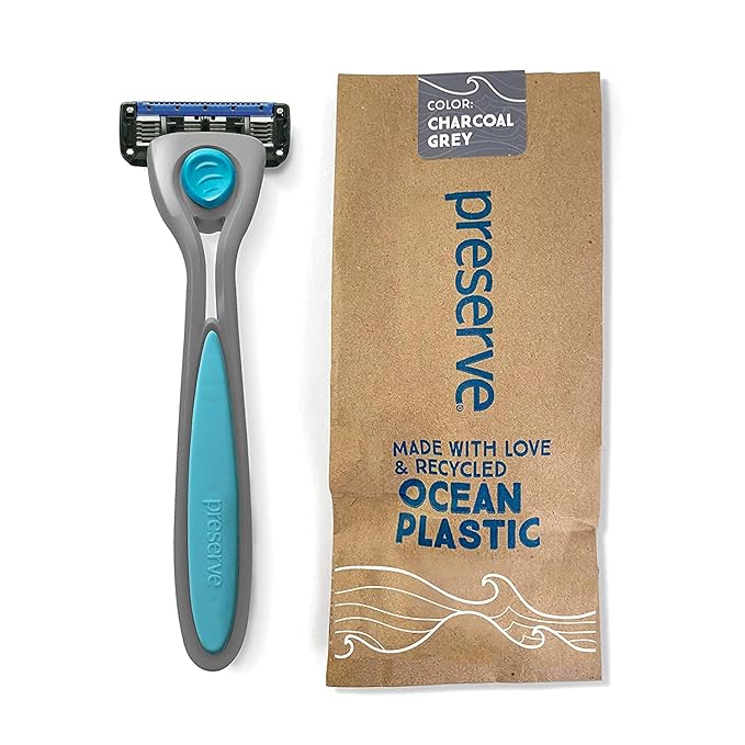Preserve POPi Shave 5 Razor System Made with Recycled Ocean Plastic and 5-blade cartridge, Charcoal Grey